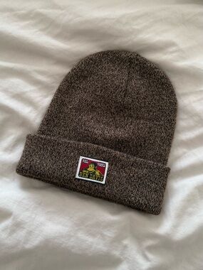 Ben Davis Cuffed Knit Marled Brown Beanie with Logo Patch